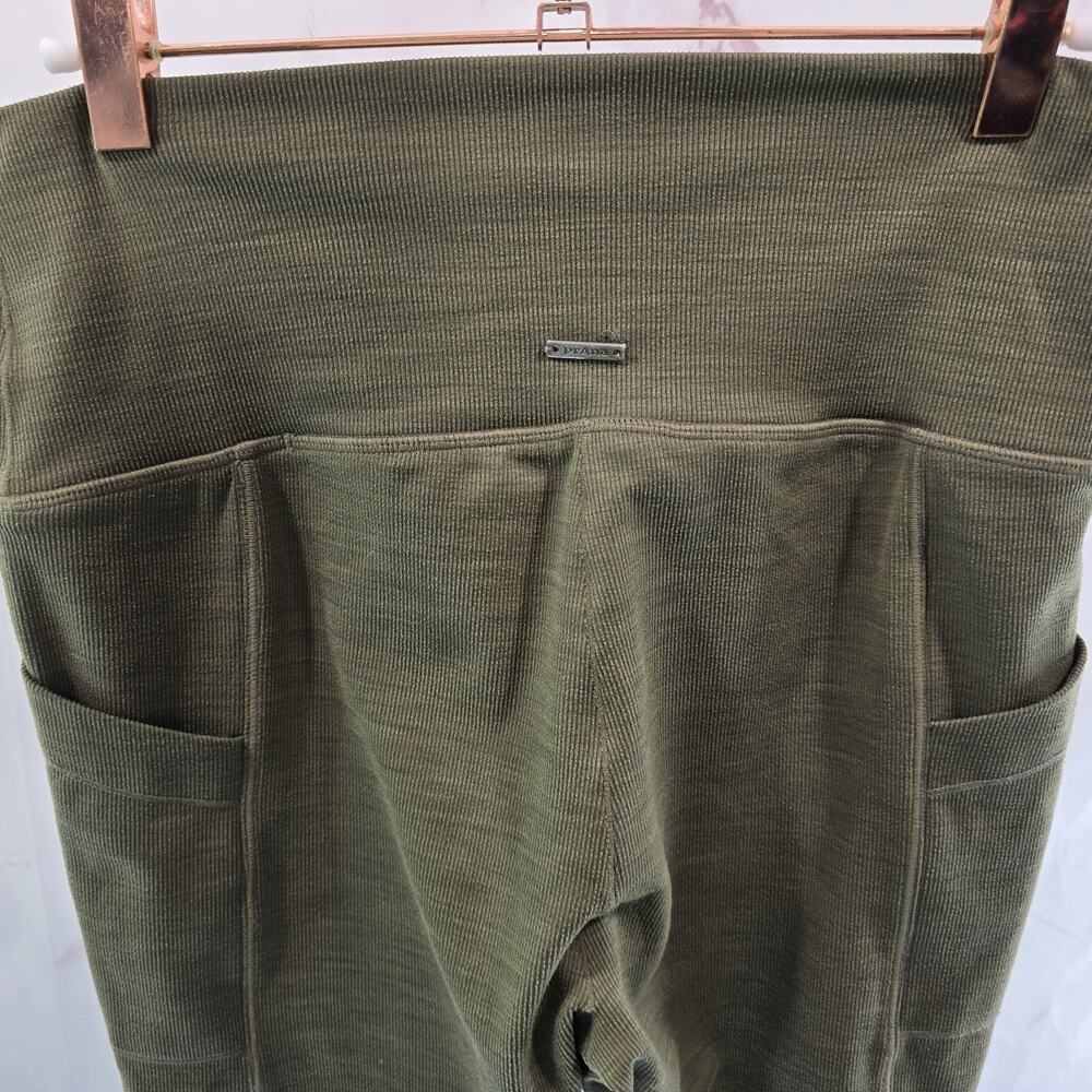 Prana Leggings Womens Large Green Becksa Ribbed High Rise Crop Short Length 7/8 - Picture 6 of 12